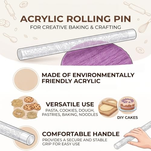 Rengue Pattern Acrylic Rolling Pin, 16x1cm 28 Embossed Texture Designs(#15) - size: 52005 crocodile pattern