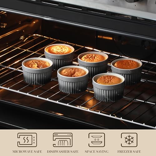 MALACASA 6 oz Ceramic Ramekins, Oven Safe Souffle Dishes, Set of 6, Grey - color: Grey, size: 6 Oz