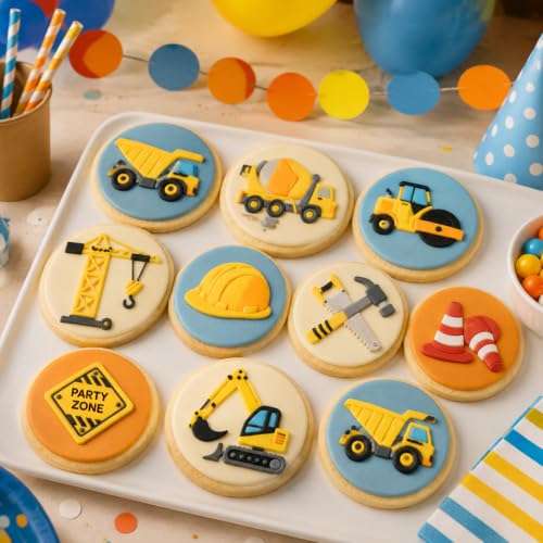 AnyDesign Construction Fondant Mold 3D Dump Truck Excavator Traffic Cone Silicone Baking Mould for Chocolate Candy Cake Decoration Cupcake Topper DIY Baking Craft Birthday Party Supplies