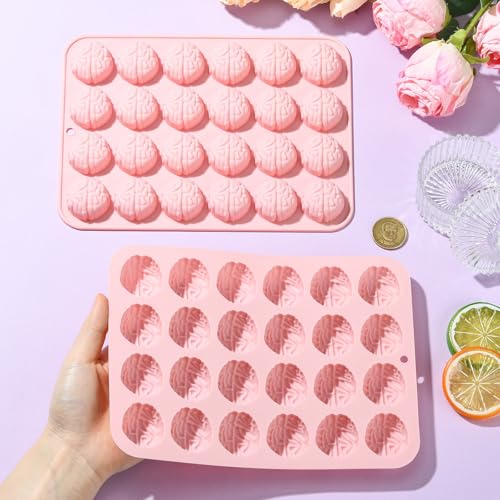 Airssory 2 Pcs Brain-Shaped Silicone Mold Brain Molds 16.3x22.2x1.8cm Pink for Baking, Candy Making, Chocolate Molding, Dessert Decoration - color: Brain-Shaped Silicone Mold