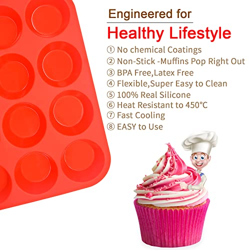 Silicone Muffin Pan Set,2 Pcs 2.8" 12 Cups Egg Bite Mold,Non-Stick,Easy Release,For Egg Muffins, Cupcakes, Large Muffins,Pizza Muffins,Cheesecakes(Black + Red) - size: 2PCS:Red + Black(2.8")