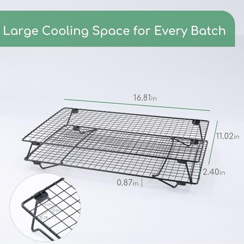 Cooling Racks for Baking, 2-Pack Stackable 17 x 11 in, Black - size: Set of 2 - 16.8x11x3 inch