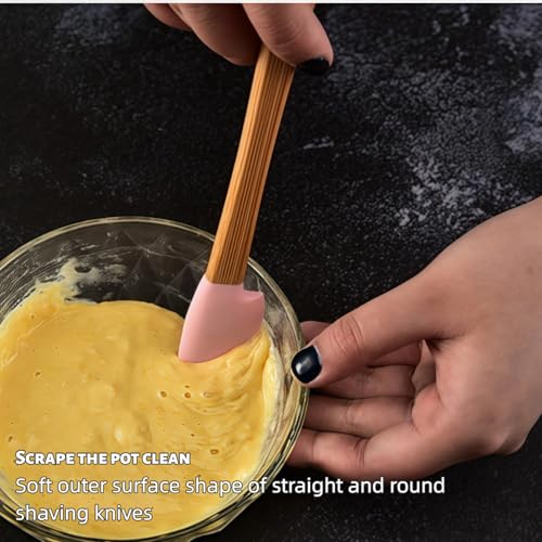 5 Piece Silicone Spatulas,Mini Rubber Spatula Bamboo Handle,Heat Resistant Silicone Set,Non-Stick Kitchen Utensils For Baking,Cooking and Stir(colorful)