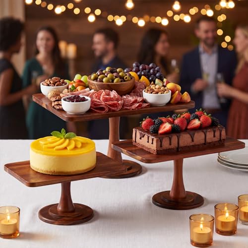 3 Pack Rectangular Acacia Wood Cake Stand 11/13/15 Inch