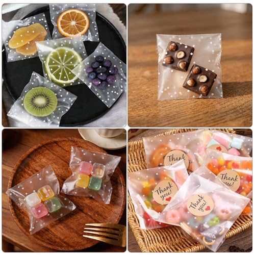 200Pcs White Polka Dot Cookie Bags, Self Sealing Cellophane Bags - color: Polka Dot-white, size: 4 x 4 inch