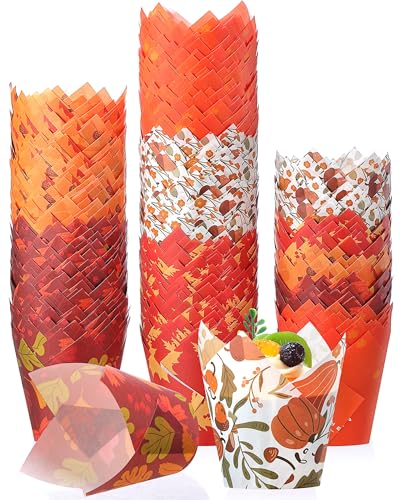 500 Counts Tulip Cupcake Liners Autumn Fall Muffin Cupcake Baking Liners - style: Leaf