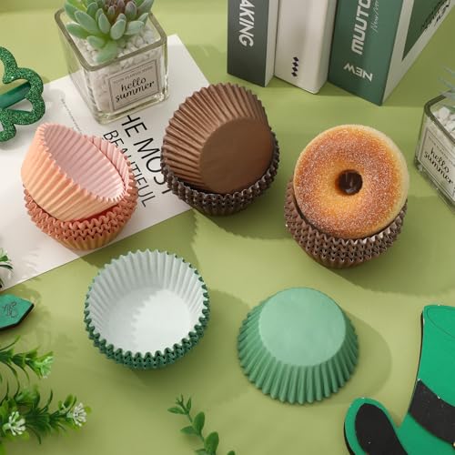 FYSUIMU 400 Pcs Sage Green Brown Cupcake Liner Paper Baking Cups Woodland Themed Muffin Liner Cake Storage Container for Fall Autumn Harvest Forest Animal Safari Party Birthday Supplies, 2 x 1.2 Inch - color: Sage Green Brown