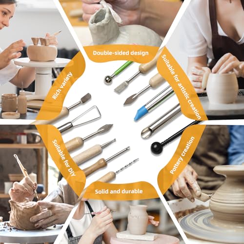 42 PCS Clay Tool, Clay Sculpting Tools Kit, Pottery Tools Can be Used for Stippling, Carving, Molding, and Shaping Clay Crafts, for Beginners, Hobbyists, Artists - color: 42PC-wood