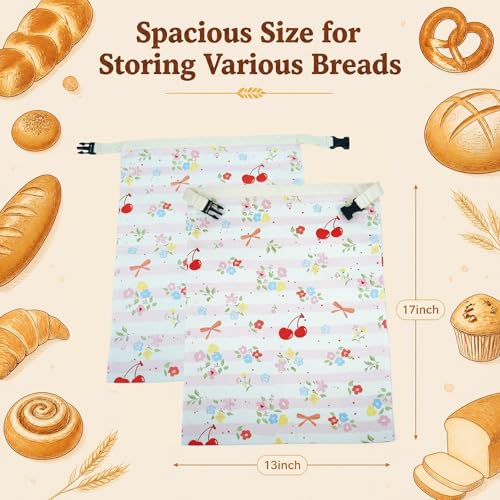 Reusable Beeswax Bread Bags for Homemade Bread Sourdough, Organic Cotton Bread Storage Bags with Zipper, 2 Pack 17x13" Pink - color: Pink & Pink
