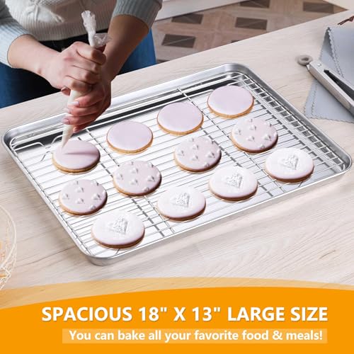 Homikit 18x13 Inch Stainless Steel Baking Half Sheet with Wire Cooling Rack - size: 17.6x13x1