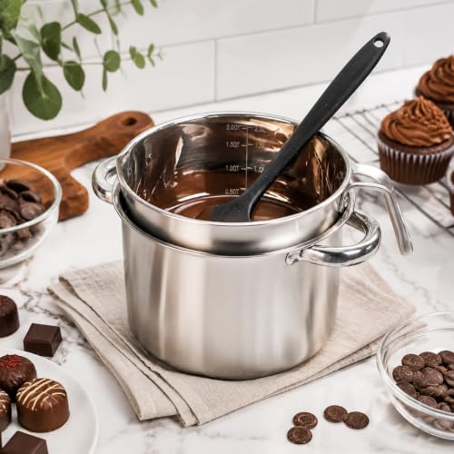 ZENFUN Double Boiler Pot Set with Silicone Spatula, 2000ML/1.8QT Chocolate Melting Pot with 2800ML/2.54QT Stainless Steel Pot, Candy Melting Pot, Chocolate Melter for Butter, Caramel, Cheese, Wax,