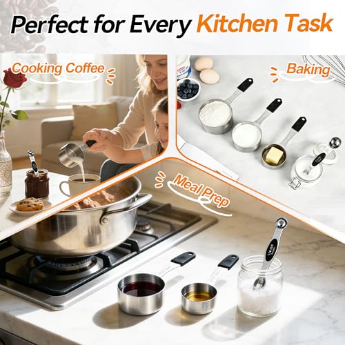 -BINGBING- Magnetic Measuring Cups and Spoons Set of 13, Stainless Steel