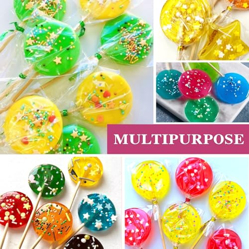 8 Capacity Silicone Lollipop Molds,Hard Candy Chocolate Sucker Mold with 2pcs 3.15 inch Lollypop Sucker Sticks,Candy Treat Bags,Gold Ties - color: 2p