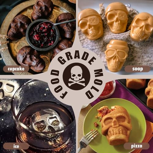HKNMTT Halloween Silicone Molds for Baking Extra large, 6 Cavities 3D Skull Cake Pizza Pan Molds, Nonstick Halloween Skeleton Mold for Soap Ice 2PCS - style: 3-Shapes Skull 2PCS