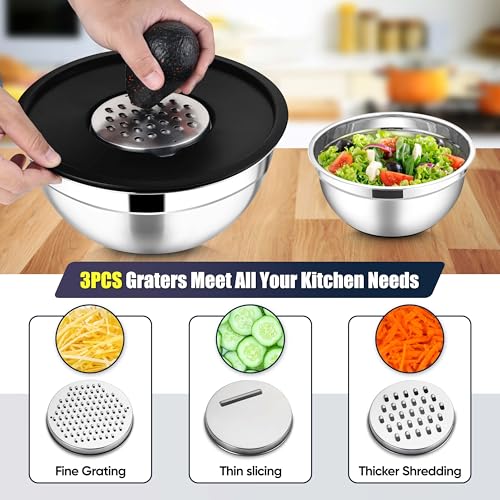 E-far Stainless Steel Mixing Bowls with Lids Set, 5-Piece, Black - color: Black, size: 5 Regular Sizes