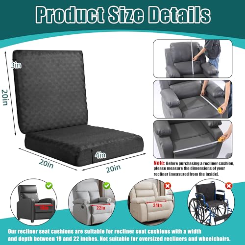 BALAPET Recliner Cushions for Long Sitting, Egg Crate Foam Recliner Cushion for Elderly Reduces Muscle Fatigue and Provides Air Flow, Extra Large Non-Slip Seat Cushion with Back Support(20*20*4in) - color: Black, size: 20×20×4in