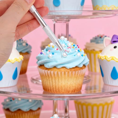 3pcs Sprinkles Tools for Cake Decorating, Stainless Steel Jewelry Earring Piercing Ball Bead Holder Claw Pearl Grabber Tool Tweezers with Shovel Head for Cake Cookie Cupcake Decoration