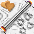 13.6" Stainless Steel Rolling Pin with 4 Thickness Rings & Cookie Molds - color: Stainless Steel