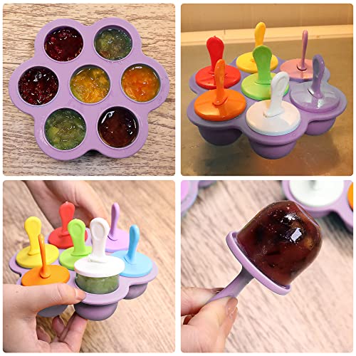 Silicone Popsicle Molds 7-cavity DIY Ice Pop Mold with Colorful Sticks For egg biting ice cream molds storage containers non stick cake molds (Purple) - color: Purple