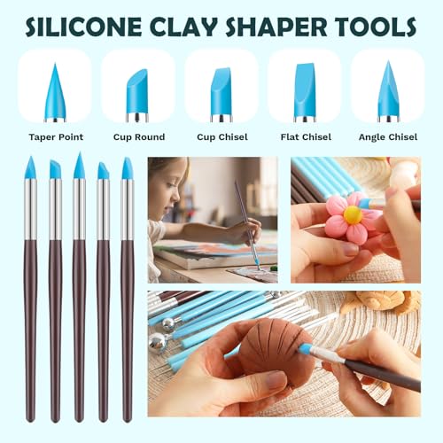 EUOCENK 14PCS Silicone Clay Sculpting Tool, Ball Stylus Clay Tools, Clay Shaper Brushes for Modeling, Dotting, Polymer Clay, Pottery Crafts, Nail Art, Rock, Blending, Drawing, Air Dry Clay, Ceramics - color: 14PCS