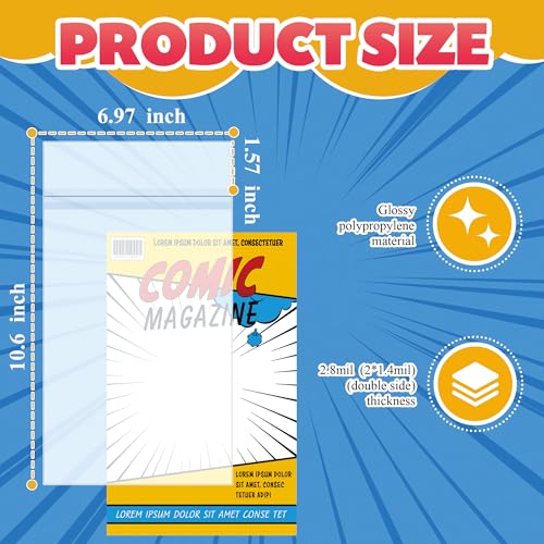 Miraclekoo100Pcs 6.97 x 10.6 Inch Self Sealing Cellophane Bags Clear Plastic Sleeves for Current Comic Book Collection Storage Protection - size: 6.97 x 10.6 inches