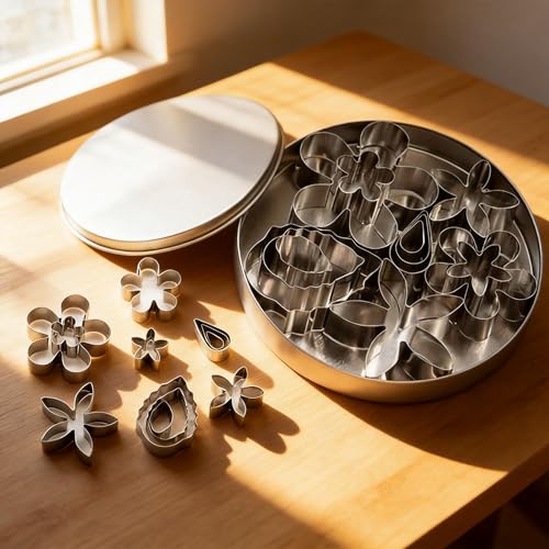 12-Piece Mini Flower & Leaf Cookie Cutters for Fondant & Cake Decorating
