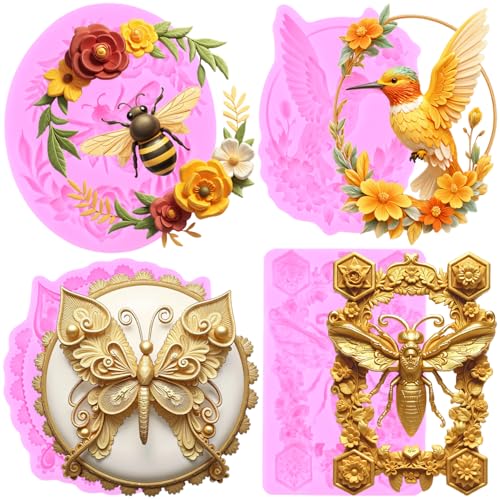Insect Silicone Mold Butterfly Bee Beetle Fondant Molds Set Of 4 - color: Style L