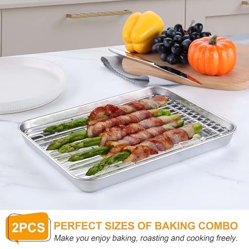 Homikit 9x7 Inches Mini Stainless Steel Baking Sheet with Wire Cooling Rack - size: 9x7x1