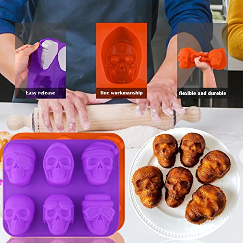 Sakolla Large Skull Cake Pan Silicone Mold, 2 Pack 6 Cavity Halloween Skull Cakelet Chocolate Molds Candy Pizza Baking Molds Handmade Soap Tray - size: Skull Shape Cake Molds/2 Pcs