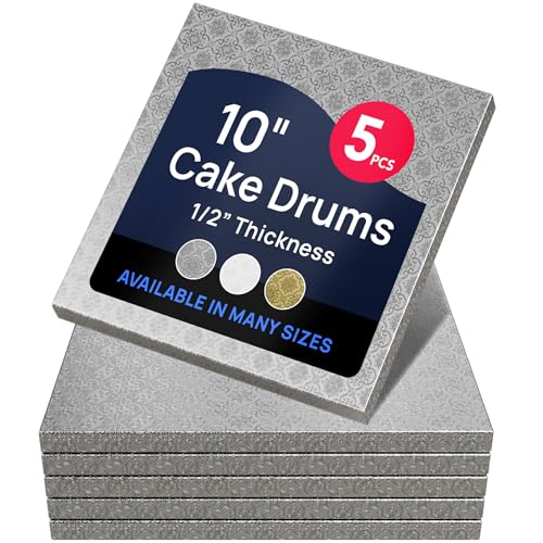 Square Cake Drum Board Silver Foil 10x10 Inch 1/2" Thick - color: Silver, size: 10" x 10"