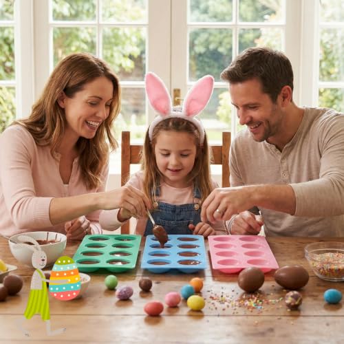 3Pcs 8-Cavity Easter Silicone Egg Molds, Egg Shaped Cake Pop Mold, Baking Supplies for Making Chocolate Jello Candy Dessert Muffin Mousse Pastry - color: Pink,Blue,Green