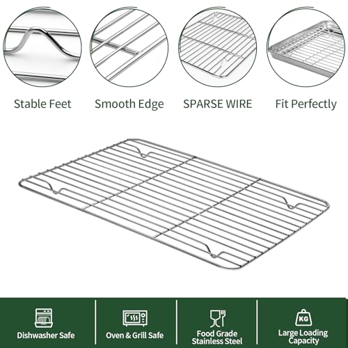 Baking Sheet with Cooling Wire Rack Set, Stainless Steel 2 Pans + 2 Racks - size: 12 inch