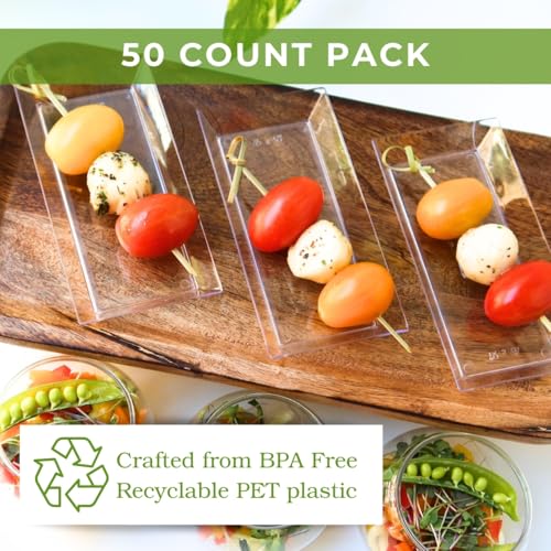 50ct Small 5" Clear Rectangle Plastic Dessert Plates | CMJJ - color: Clear