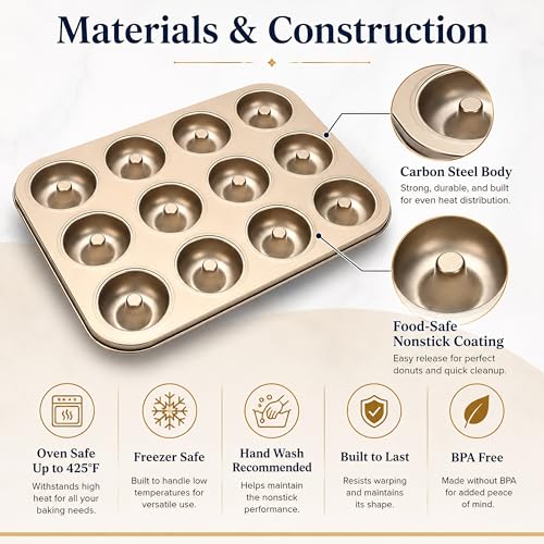 Good Dee's Nonstick Donut Pan for Baking 12 Cavity - Carbon Steel Donut Baking Pan for Muffin, Cake, Dessert & Mini Bagel | Doughnut Bakeware for Oven Baking | Mold Donut Trays Easy Clean & Non-Stick