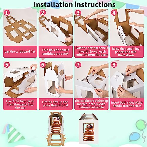 XININSUN 14inch Tall cake boxes for tier cakes with 6 Windows 5Pack - color: white-14inch-5pack