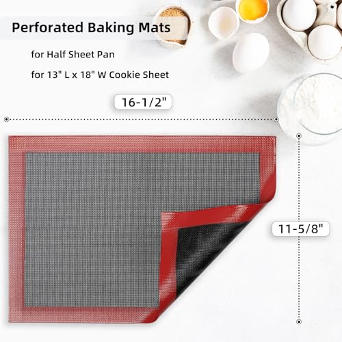 Silicone Baking Mat with Microperforated, 2 PCS Perforated Baking Mats/Oven Liners for 13" x 18" Half Sheet Pan, Reusable Air Mesh Silicone Mat for Cookie/Eclair/Bread/Pizza/Pastry - size: (11.6'' x 16.5'') Half Sheet