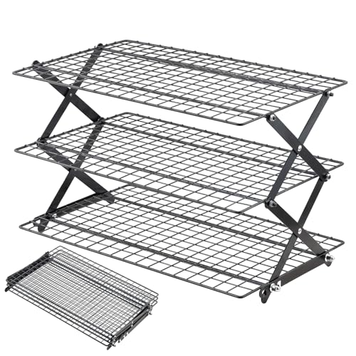 Pleafind 3 Tier Collapsible Cooling Rack - 3 Setting Design, Adjustable ＆ Stackable Baking Rack, 5 Modes Cooling Racks for Cooking and Baking, Roasting ＆ Grilling Gifts for Picnic Party