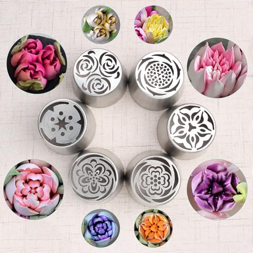 8 Pieces Stainless Steel Extra Large Russian Tulip Icing Tips Kit - color: SILVER SET12