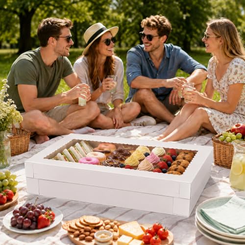 4 PCS 22x10x4inch White Rectangular Cake Boxes with Window and Cake Boards - size: White 22×10×4