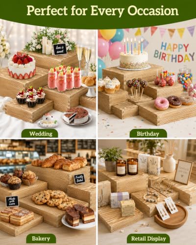 10PCS Pine Wooden Nested Buffet Risers with Mini Signs
