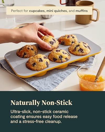 Caraway Non-Stick Ceramic-Coated 6-Cup Muffin Pan - color: Marigold, size: Muffin Pan (6 Cup)