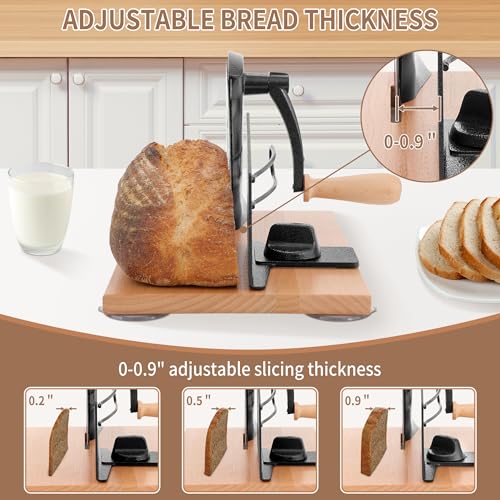 CAWIU Sourdough Bread Slicer, Manual Bread Cutter with Hand Crank, Black - color: Black