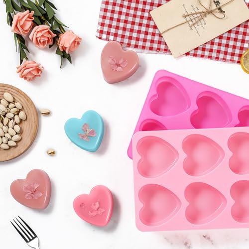SJ Heart Soap Mold Set, 2-Pack 6-Cavity Silicone Soap Molds - color: Pink / Heart