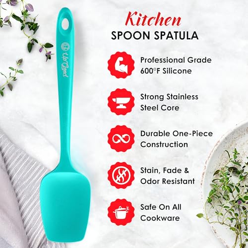 Silicone Spoon Spatula - 600ºF Heat-Resistant Non-Stick Rubber Spoonula | Use as Silicone Kitchen Scraper Utensil - Baking and Cooking Strong Stainless Steel Core | UpGood Kitchen Utensils, (Teal) - color: Teal