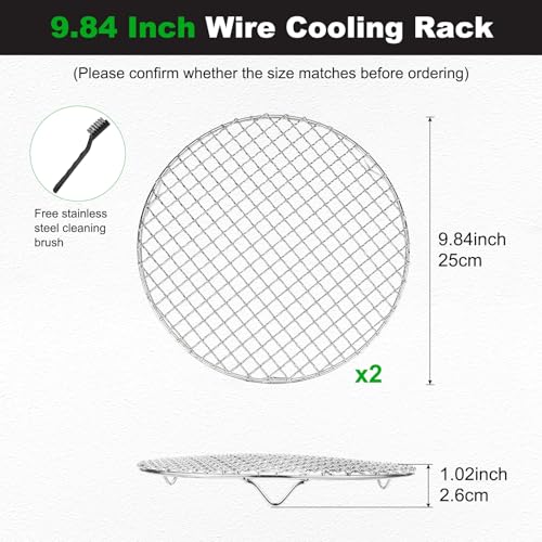 M METERXITY 2 Pack Wire Cooling Racks for Baking with Legs, Round Stainless Steel Cooling Racks for Cooking Baking Steaming BBQ, Dishwasher Safe [9.84'' x 2.6'', Free Cleaning Brush] - size: 9.84''