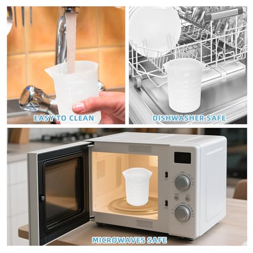 Silicone Cups for Melting Chocolate, 4Pack 100/250/350ml Capacity Silicone Measuring Cups with 2Pcs 5ml Droppers，Reusable Baking Supplies for DIY Chocolate Molds