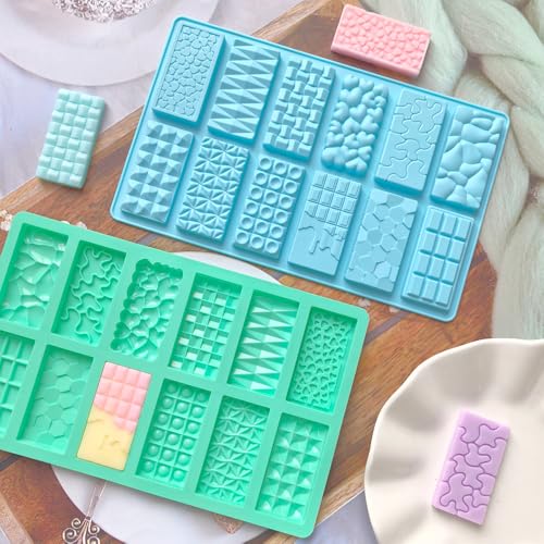 3Pcs Mini Silicone Chocolate Bar Molds, 12 Different Cavities Break Apart Non-stick Chocolate Bar Candy Jello Crayon Gummy Soap Molds 0.39” Thickness Wax Melt Molds for Milk Pistachio Chocolate Bar