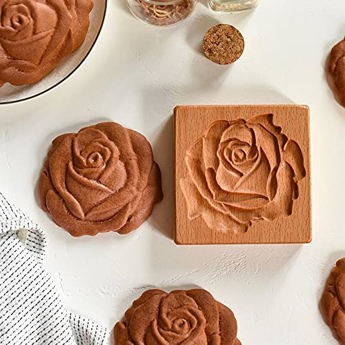Carved Wooden Gingerbread Cookie Mold,3D Wooden Baking Mold Cookie Biscuit Press Stamp Molds,Cookie Cutter,Cookie Stamp,DIY Biscuit Stamp Mould for Halloween Thanksgiving Christmas(Rose hips-Small) - color: 6#-Rose hips-Small
