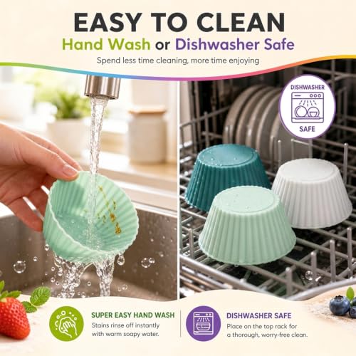 Reusable Silicone Baking Cups, 12-Pack, Nonstick Muffin Liners, Oven Safe - color: Multicolor