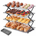 4-Tier Collapsible Cooling Rack for Baking, 3-Setting Adjustable Stackable Cookie Rack, Durable Nonstick Space-Saving Stand for Cooking, Roasting, Drying, Grilling, Cottage Bakery